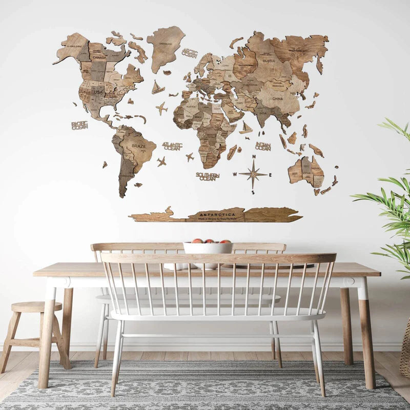 Mappa del Mondo in Legno 3D Terra