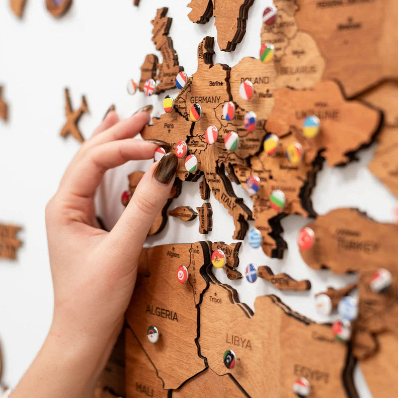 Mappa del Mondo in Legno 3D Rovere