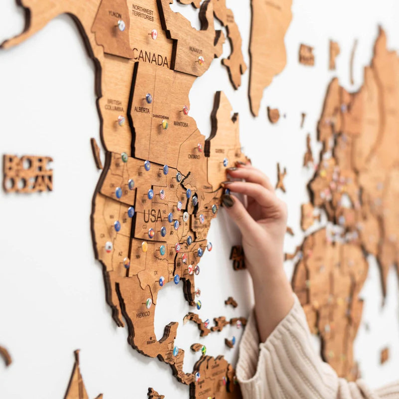 Mappa del Mondo in Legno 3D Rovere