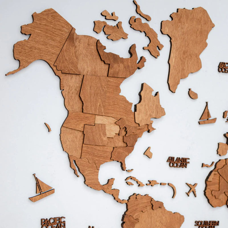 Mappa del Mondo in Legno 3D Rovere