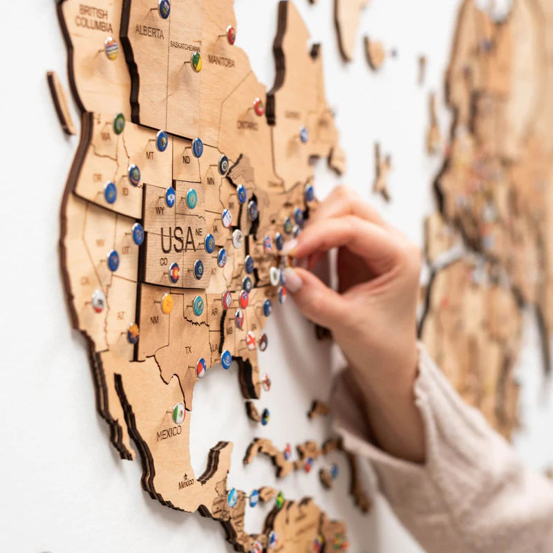 Mappa del Mondo in Legno 3D Chiara