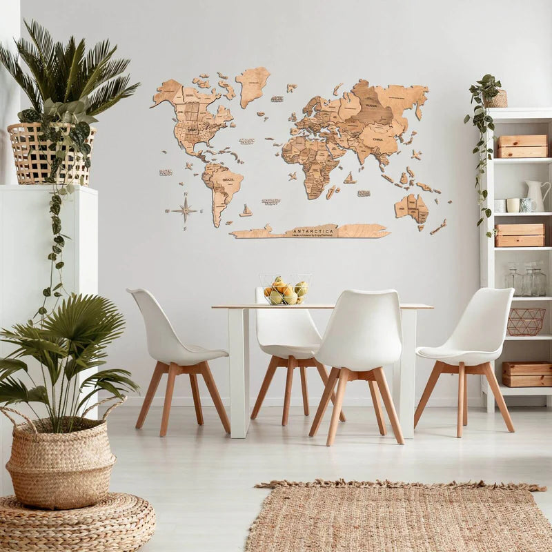 Mappa del Mondo in Legno 3D Chiara