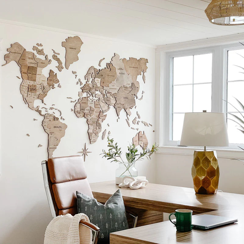 Mappa del Mondo in Legno 3D Terra