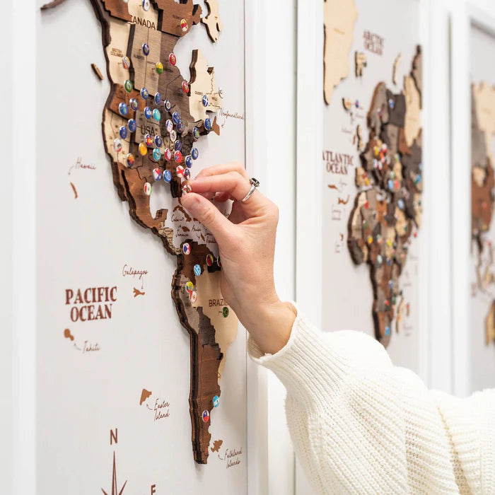 Mappa del Mondo in Legno 3D Tripartita Multicolore