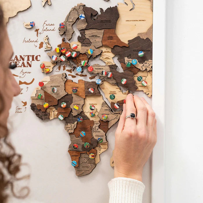 Mappa del Mondo in Legno 3D Tripartita Multicolore