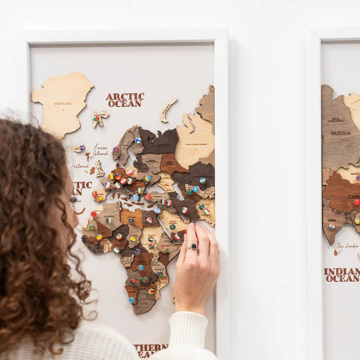 Mappa del Mondo in Legno 3D Tripartita Multicolore