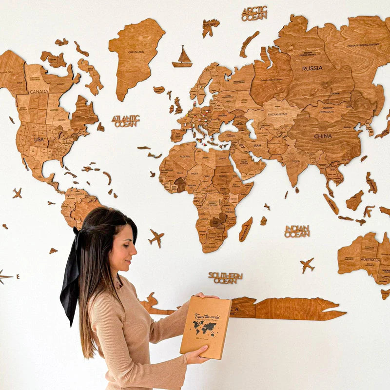 Mappa del Mondo in Legno 3D Rovere
