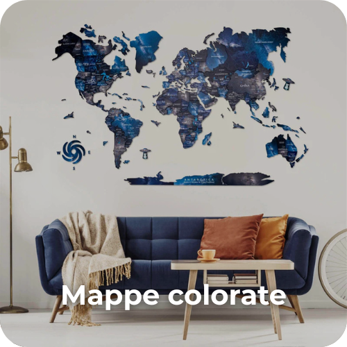 Mappa del Mondo 3D in Legno Colorata