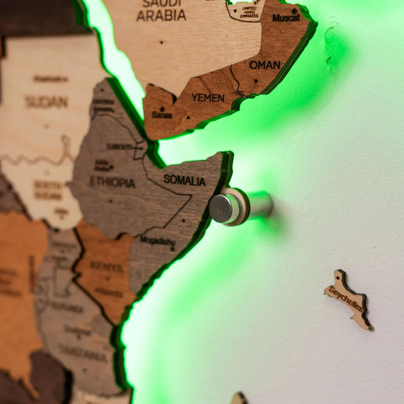 Mappa del Mondo 3D in Legno con LED 3.0 Multicolore