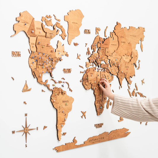 Mappa del Mondo in Legno 3D Rovere