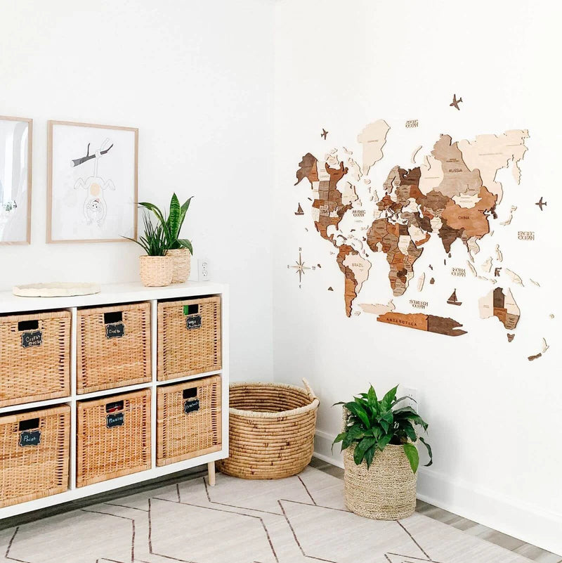 Mappa del Mondo in Legno 3D Multicolore