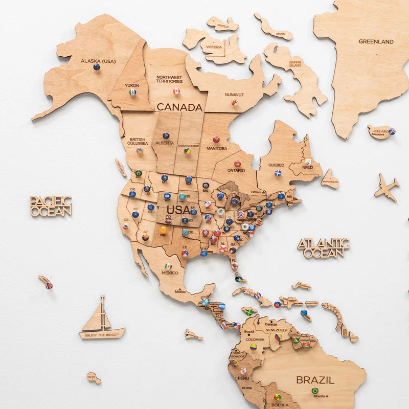 Mappa del Mondo in Legno 3D Chiara