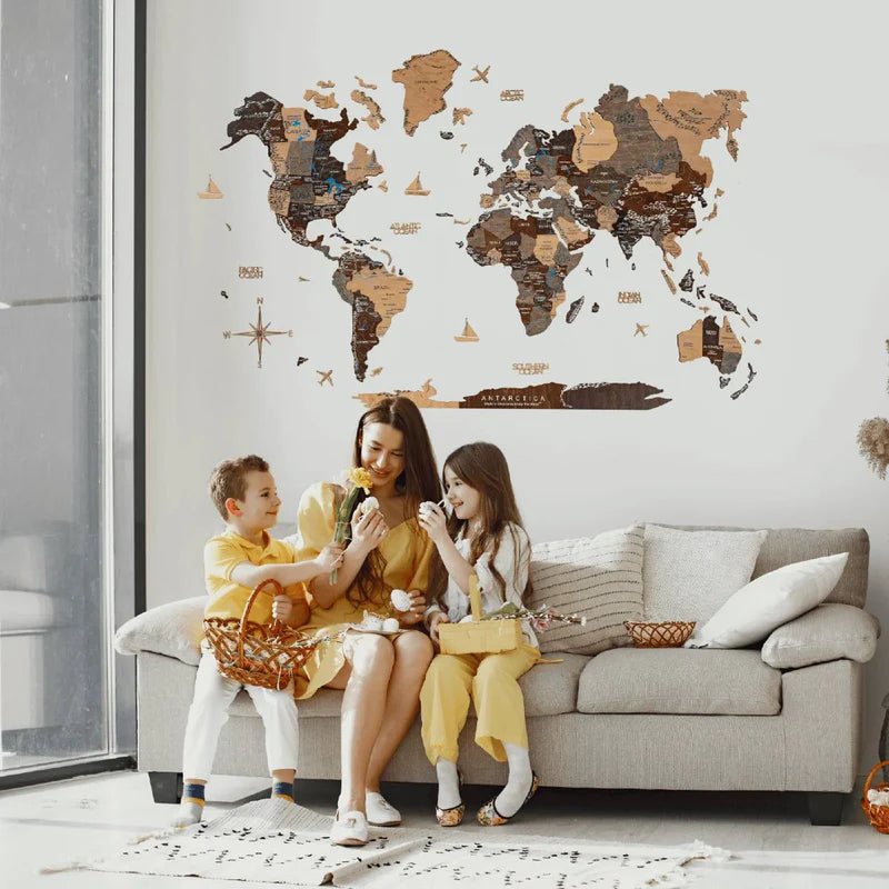 Mappa del Mondo in Legno 3D Multicolore
