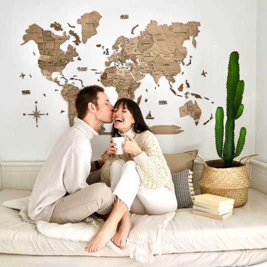 Mappa del Mondo in Legno 3D Terra