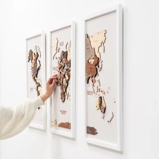 Mappa del Mondo in Legno 3D Tripartita Multicolore