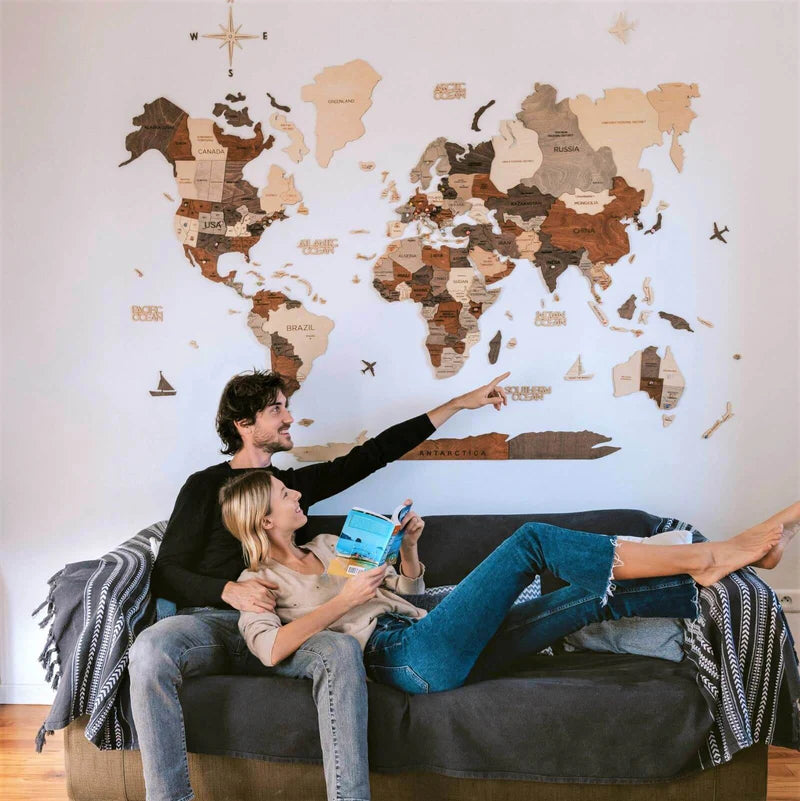 Mappa del Mondo in Legno 3D Multicolore