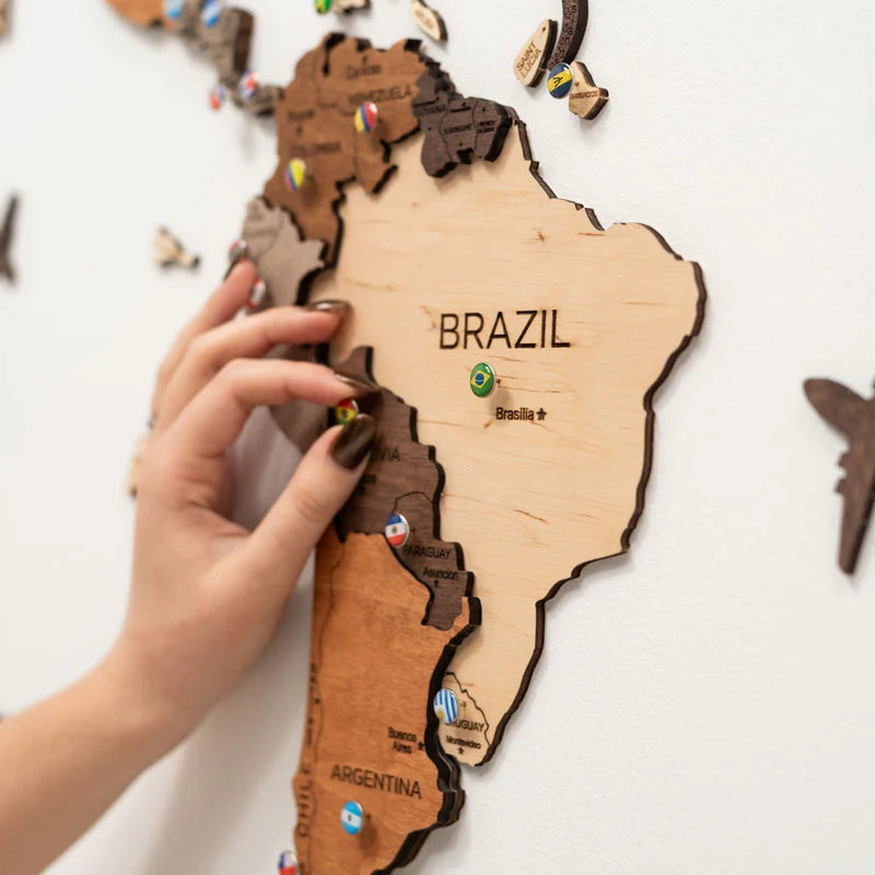 Mappa del Mondo in Legno 3D Multicolore