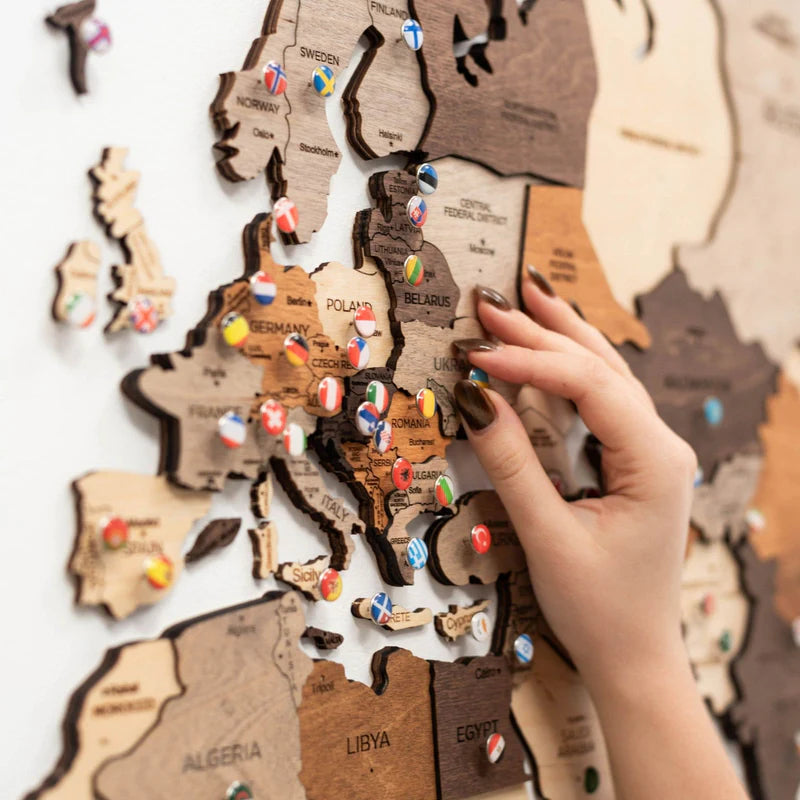 Mappa del Mondo in Legno 3D Multicolore