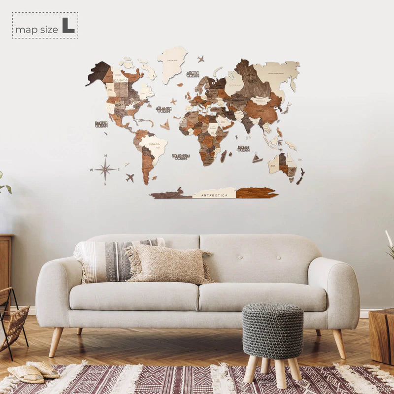 Mappa del Mondo in Legno 3D Multicolore